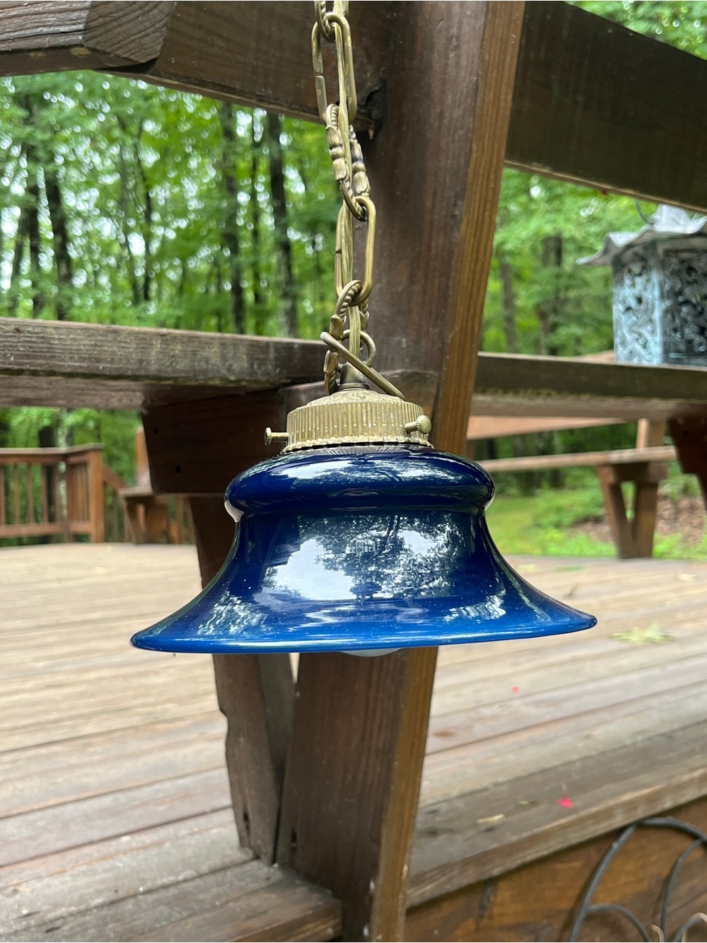 Glass Pendant Light w/Link Chain & Escutcheon: Ready to Hang! Repro/Vintage!